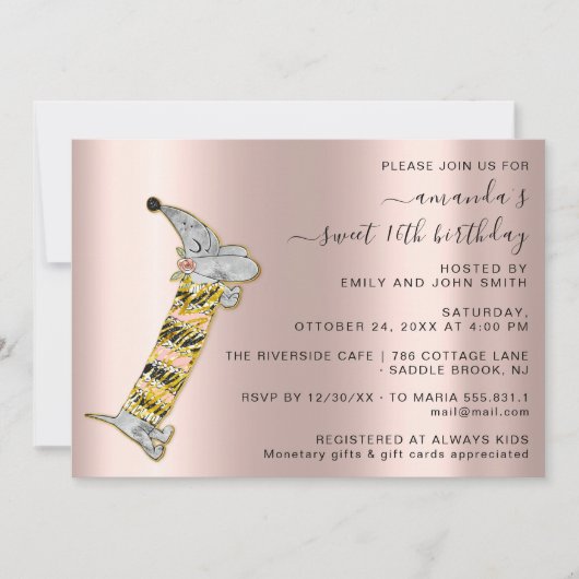 Vier in stijl met Roos Schattige Dog Sweet 16th Kaart (Voorkant)