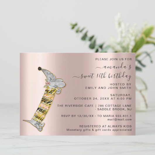 Vier in stijl met Roos Schattige Dog Sweet 16th Kaart (Staand voorkant)