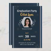 Vier in stijl: Modern donkerblauw Afstuderen Kaart (Voorkant / Achterkant)