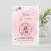Vier in stijl! Roze Waterverf Schattige 9e Geboort Kaart (Staand voorkant)