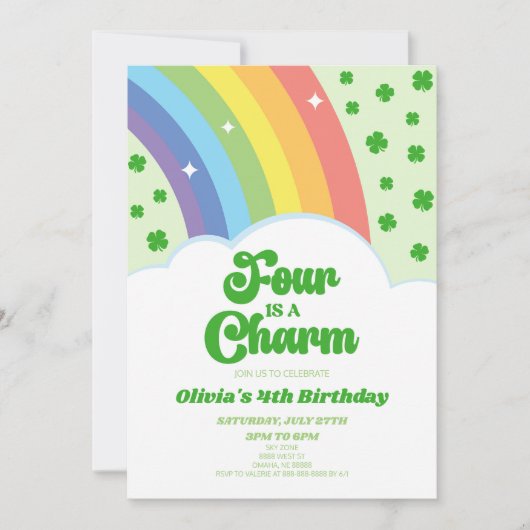 Vier is een charmant regenboog 4e verjaardagsfeest kaart (Voorkant)