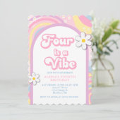 Vier is een Sfeer Groovy, Retro Meisje Pastel Kleu Kaart (Staand voorkant)