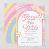 Vier is een Vibe Groovy, Retro Meisje Pastel Kleur Kaart (Voorkant / Achterkant)