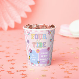 Vier is een Vibe Preppy Patch 4e verjaardagsfeestj Papieren Bekers