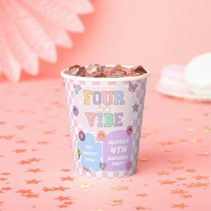 Vier is een Vibe Preppy Patch 4e verjaardagsfeestj Papieren Bekers
