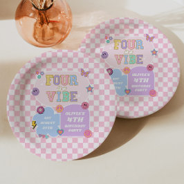 Vier is een Vibe Preppy Patch 4e verjaardagsfeestj Papieren Bordje