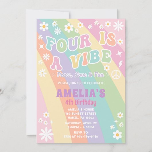 Vier is een vibe verjaardag uitnodiging (Voorkant)