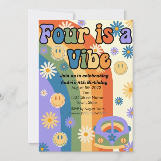 Vier is een Vibe verjaardagsuitnodiging, 4e bday p Kaart (Voorkant)