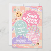 Vier Is Een Vibe Wolken Regenboog Disco 4e Verjaar Kaart (Voorkant)