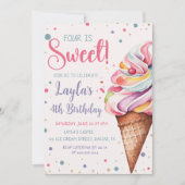 Vier is Sweet Ice Cream 4e verjaardag Kaart (Voorkant)