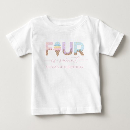Vier is Sweet Ice Cream Verjaardagsshirt (Voorkant)