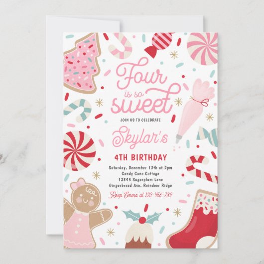 Vier is zo lief kerstkoekje verjaardagsfeestje kaart (Voorkant)