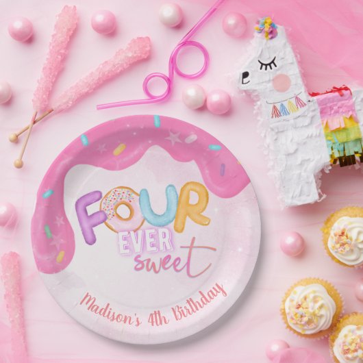 vier is zo zoete roze Bevroren Papieren Bordje (Feest)
