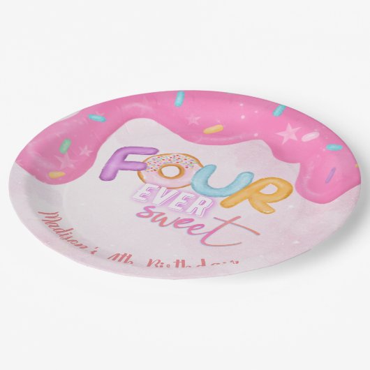 vier is zo zoete roze Bevroren Papieren Bordje (Gekanteld)