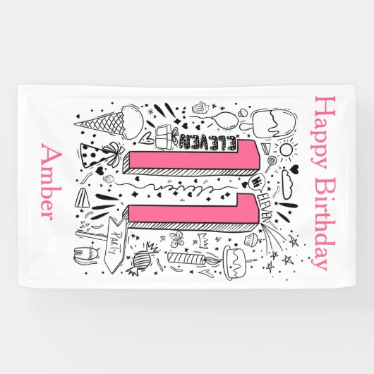 Vier jaar elfde roze verjaardag spandoek (Horizontaal)