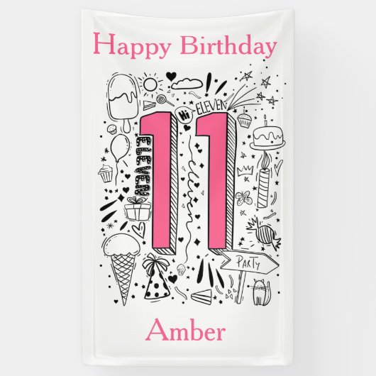 Vier jaar elfde roze verjaardag spandoek (Verticaal)