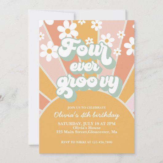 Vier jaar Groovy Sunshine Daisy Kaart (Voorkant)