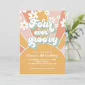 Vier jaar Groovy Sunshine Daisy Kaart (Staand voorkant)