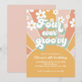 Vier jaar Groovy Sunshine Daisy Kaart (Voorkant / Achterkant)