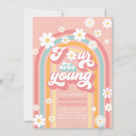 Vier jaar jonge Boho Daisy Rainbow vierde verjaard Kaart (Voorkant)