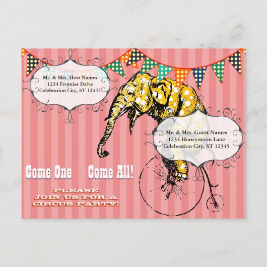 Vier jaar oud Circus Tent Olifant Verjaardagsfeest Uitnodiging Briefkaart (Achterkant)