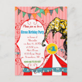 Vier jaar oud Circus Tent Olifant Verjaardagsfeest Uitnodiging Briefkaart (Voorkant)
