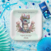 Vier jaar oud meisje draak papieren bordje (Feest)