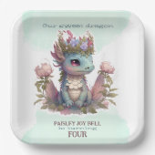 Vier jaar oud meisje draak papieren bordje (Voorkant)