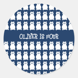 Vier jaar oud verjaardagsfeestje Uil Ronde Sticker