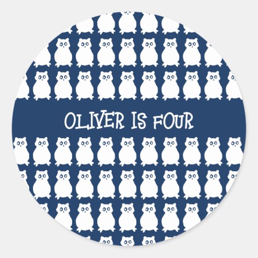 Vier jaar oud verjaardagsfeestje Uil Ronde Sticker (Voorkant)