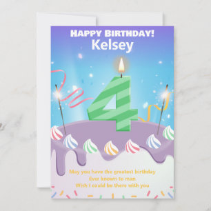 Vier jaar oude Happy Birthday-kaart op maat