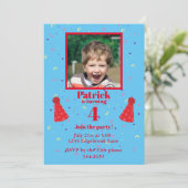 Vier jaar oude jongen confetti blauw Birthday Part Kaart (Staand voorkant)