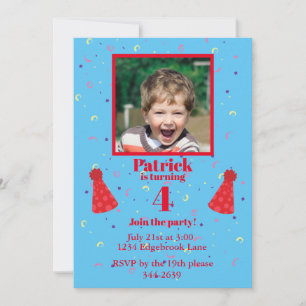Vier jaar oude jongen confetti blauw Birthday Part Kaart