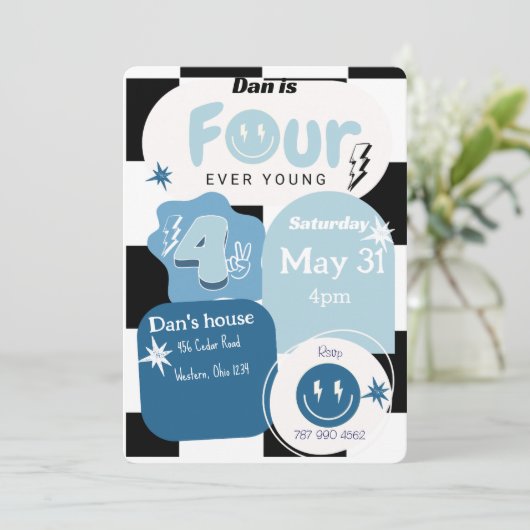 Vier jaar oude jongens verjaardag kaart (Staand voorkant)