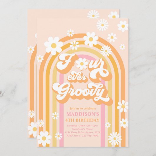 Vier jaar vierde verjaardag van de Groovy Boho Dai Kaart (Voorkant / Achterkant)