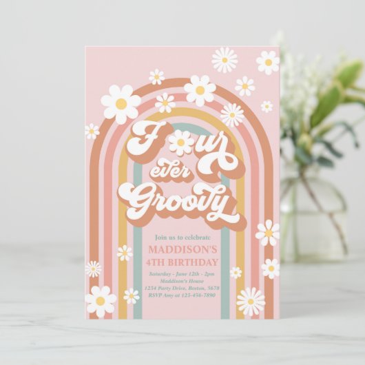 Vier jaar vierde verjaardag van de Groovy Boho Dai Kaart (Staand voorkant)