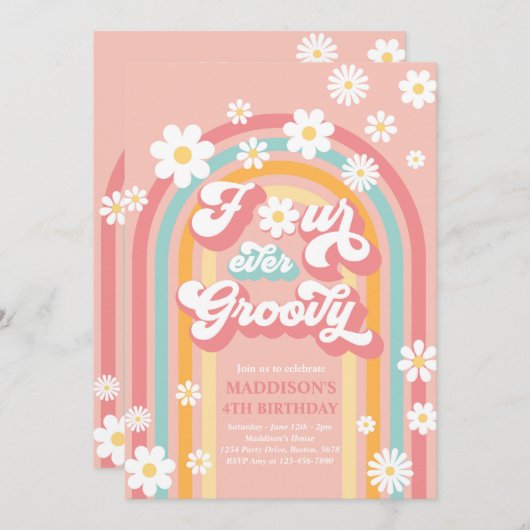 Vier jaar vierde verjaardag van de Groovy Boho Dai Kaart (Voorkant / Achterkant)