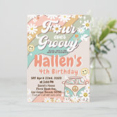 Vier jaar vierde verjaardag van de Groovy Retro Bo Kaart (Staand voorkant)