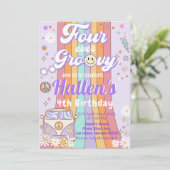 Vier jaar vierde verjaardag van de Groovy Retro Bo Kaart (Staand voorkant)