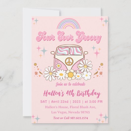 Vier jaar vierde verjaardag van de Groovy Retro Bo Kaart (Voorkant)