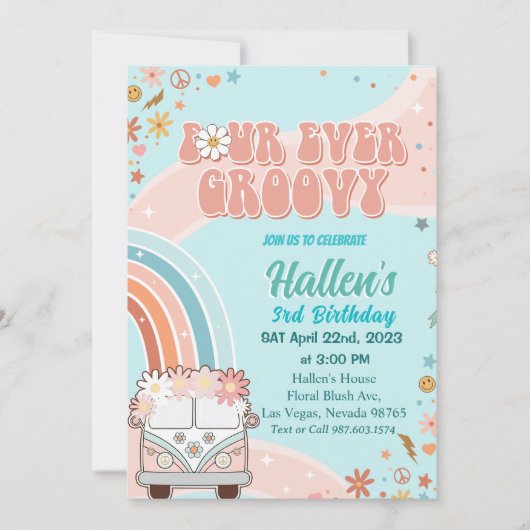 Vier jaar vierde verjaardag van de Groovy Retro Bo Kaart (Voorkant)