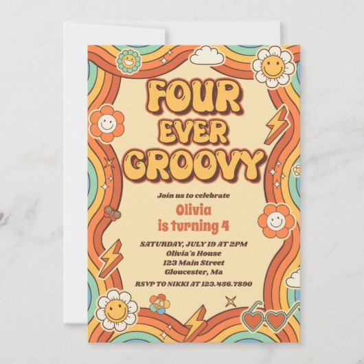 Vier jaar vierde verjaardag van de Groovy Retro-re Kaart (Voorkant)