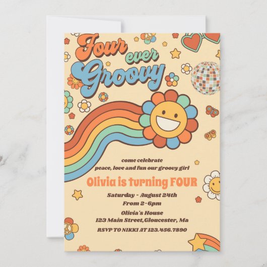 Vier jaar vierde verjaardag van de Groovy Retro-re Kaart (Voorkant)