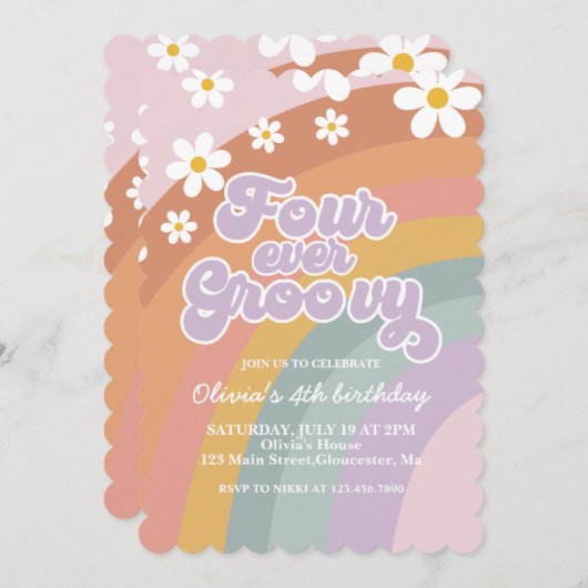 Vier jaar vierde verjaardag van de Groovy Retro-re Kaart (Voorkant / Achterkant)