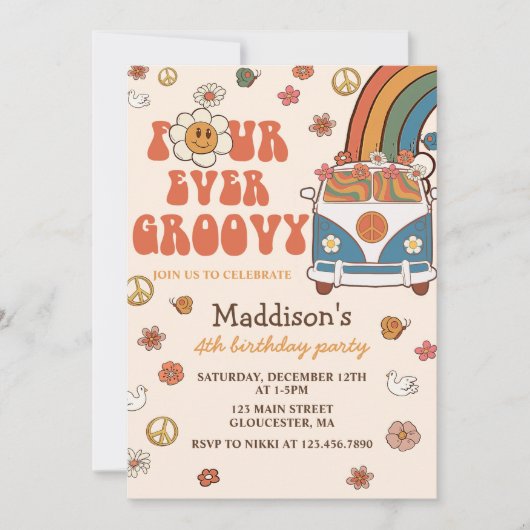 Vier jaar vierde verjaardag van de Groovy Retro-re Kaart (Voorkant)