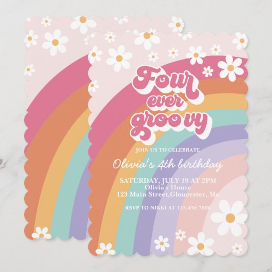 Vier jaar vierde verjaardag van de Groovy Retro-re Kaart (Voorkant / Achterkant)
