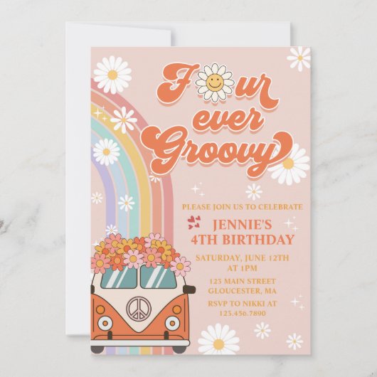 Vier jaar vierde verjaardag van de Groovy Retro-re Kaart (Voorkant)