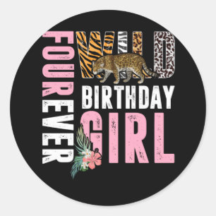 Vier jaar Wild Birthday Girls Leopard Animal Ronde Sticker