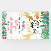 Vier jaar Wild Dinosaur Girls 4e verjaardag Spandoek (Horizontaal)