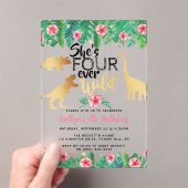 Vier jaar Wild Dinosaur Girls vierde verjaardag Acryl Uitnodigingen (Insitu (Draagbaar))